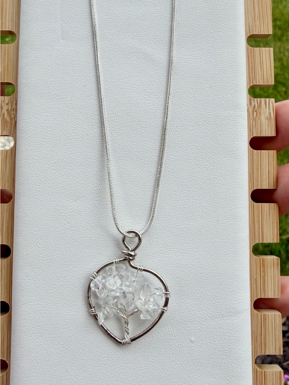 Silver Tree of Life Pendant Necklace with Clear Crystal Chips